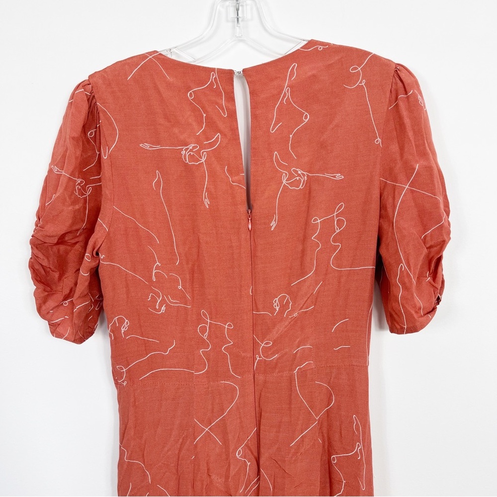 ASTR The Label Line Print Button Front Ruched Puff Sleeve Midi Dress - Picture 9 of 10